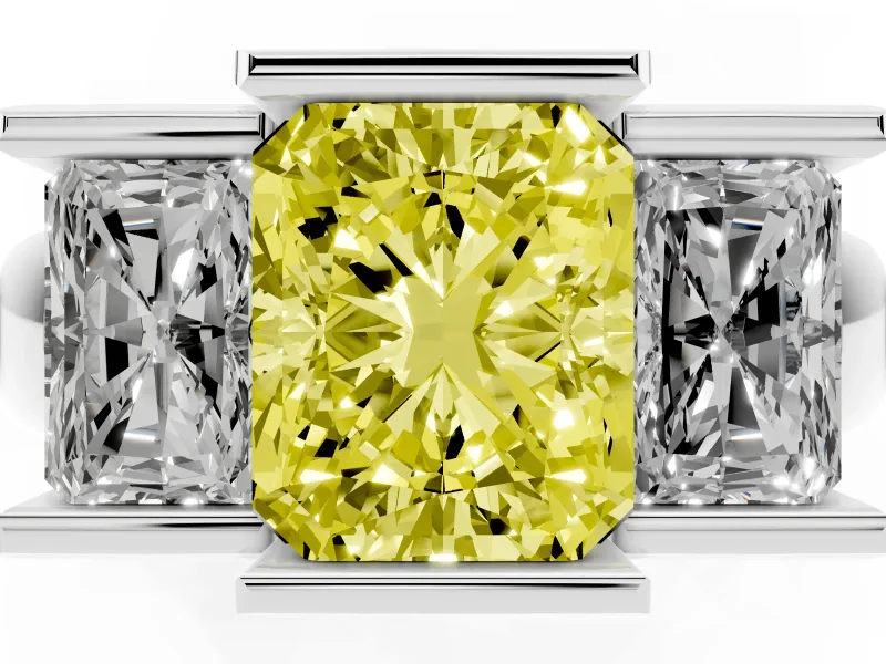 Radiant Cut Channel-Set Three Stone Engagement Ring Setting for a Fancy Yellow Lab-Grown Diamond | Platinum
