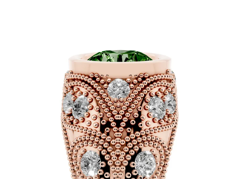 Round Vintage Bezel Engagement Ring Setting for a Fancy Green Lab-Grown Diamond | Rose Gold