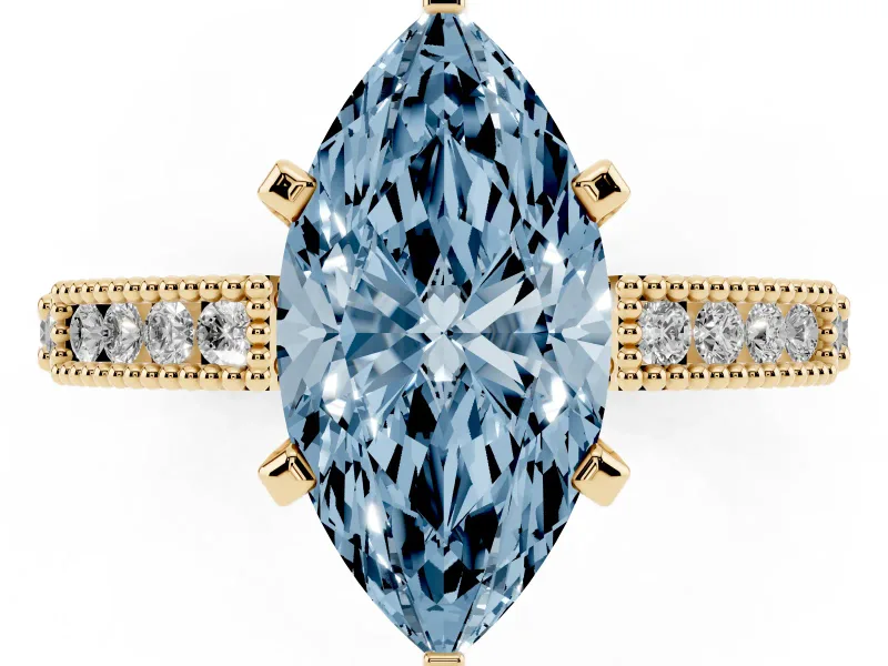 Marquise Vintage Pavé Engagement Ring Setting for a Fancy Blue Lab-Grown Diamond | Yellow Gold