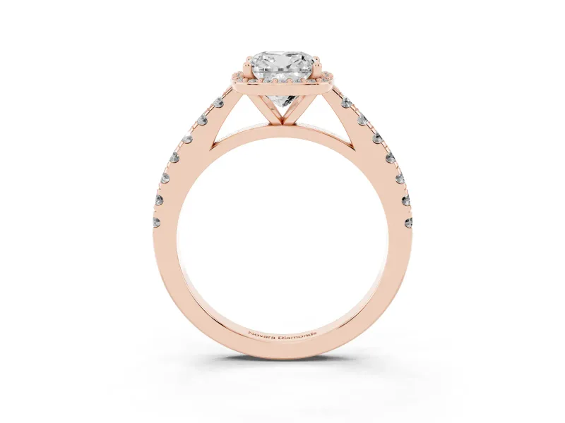 Cushion Cut Halo Pavé Engagement Ring Setting | Single Row Shoulders | Rose Gold
