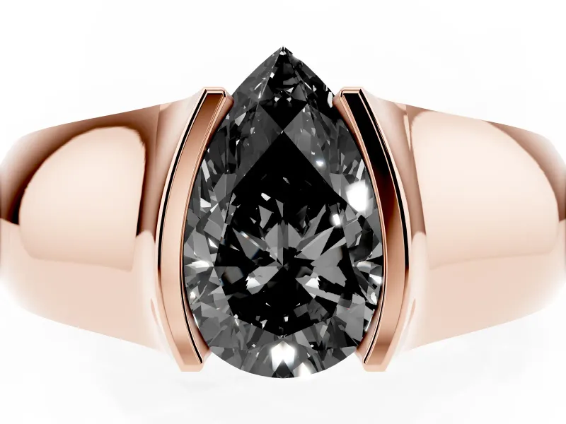Pear-Shaped Half Bezel Solitaire Engagement Ring Setting for a Black Center | Wide Band | Rose Gold