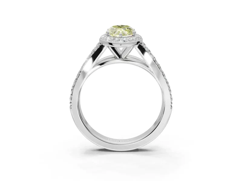 Marquise Halo Pavé Engagement Ring Setting for a Fancy Yellow Lab-Grown Diamond | Narrow Split Shank | White Gold