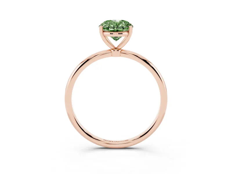 Fancy Green Oval Cut Diamond Solitaire Engagement Ring Set in Rose gold with Thin Band and Prong Setting