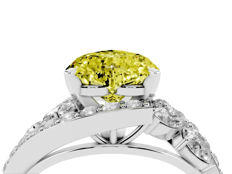 Heart-Shaped Bypass Pavé Engagement Ring Setting for a Fancy Yellow Lab-Grown Diamond | Platinum