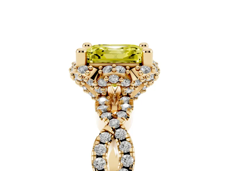 Asscher Cut Graduated Milgrain Halo Engagement Ring Setting for a Fancy Yellow Lab-Grown Diamond | Yellow Gold