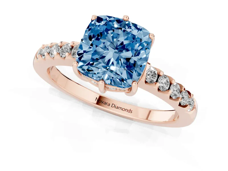 Cushion Cut Engagement Ring Setting for a Fancy Blue Lab-Grown Diamond | Rose Gold - Design NV-24649