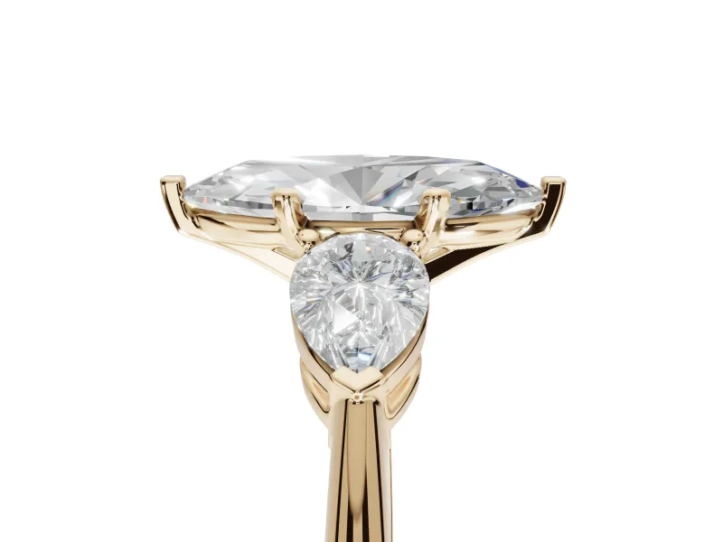 Marquise Three-Stone Engagement Ring Setting | Pear Side Stones | Yellow Gold