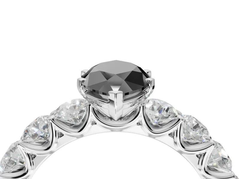 Marquise Side Stone Engagement Ring Setting for a Black Center | White Gold