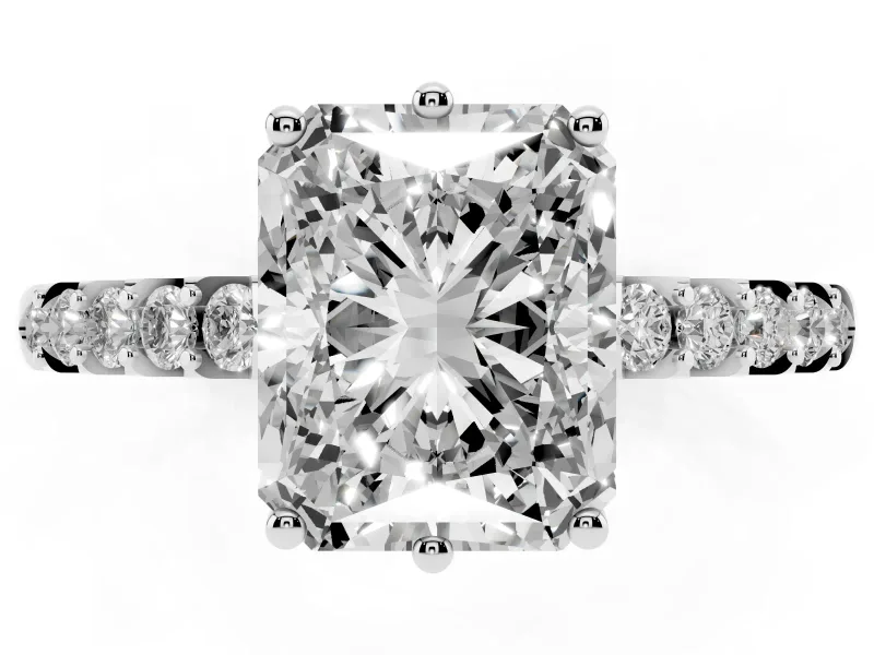 Radiant Cut Hidden Halo Solitaire Engagement Ring Setting | Shared Prong Band | White Gold