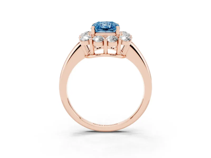 Radiant Cut Cluster Halo Engagement Ring Setting for a Fancy Blue Lab-Grown Diamond | Large Round Accents | Rose Gold
