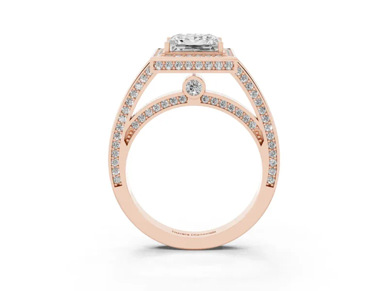 Princess Cut Sectioned Halo Engagement Ring Setting | Pavé Gallery and Band | Rose Gold