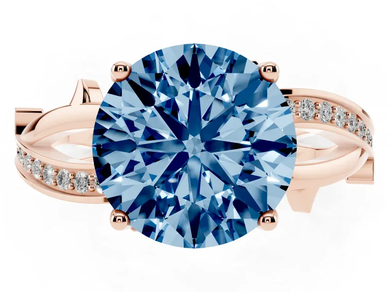 Round Twisted Pavé Engagement Ring Setting for a Fancy Blue Lab-Grown Diamond | Pavé and Plain Strands | Rose Gold