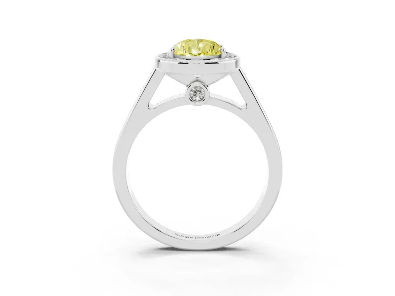 Pear-Shaped Halo Engagement Ring Setting for a Fancy Yellow Lab-Grown Diamond | Polished Outer Rim | Sterling Silver