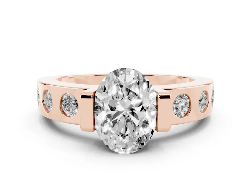 Oval Cut Diamond Channel-Set Band Ring Set in Rose gold with Bezel Prong Setting