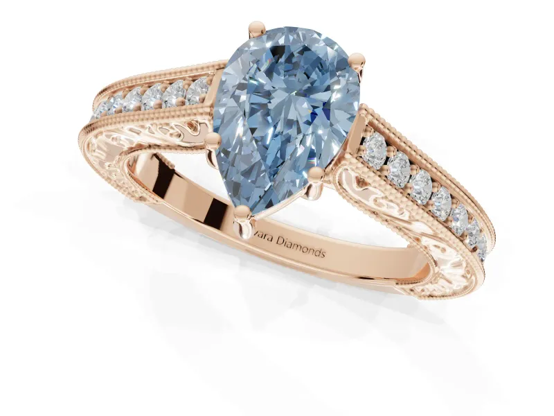 Pear-Shaped Vintage Engagement Ring Setting for a Fancy Blue Lab-Grown Diamond | Rose Gold - Design NV-24644
