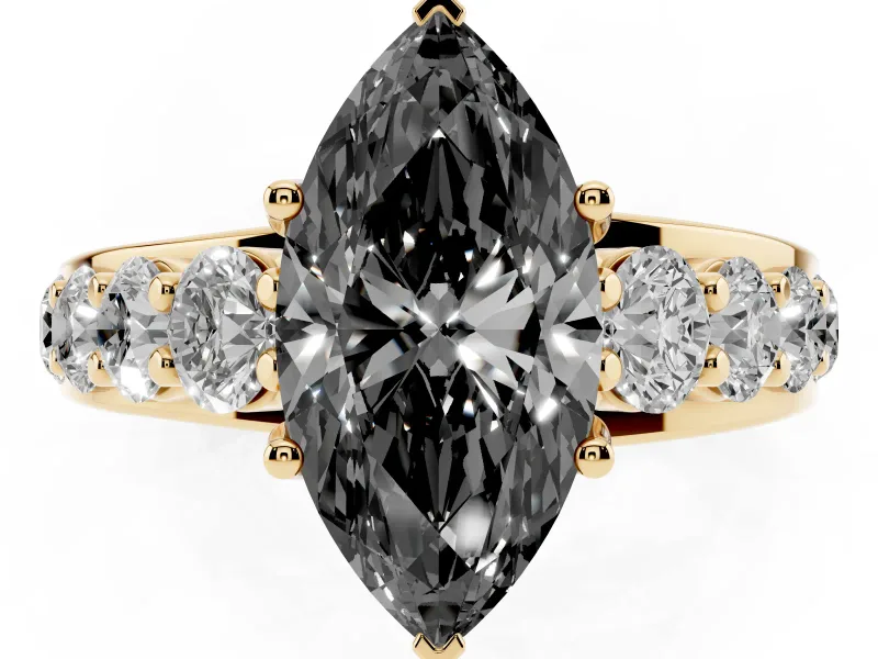 Marquise Graduated Engagement Ring Setting for a Black Center | Yellow Gold