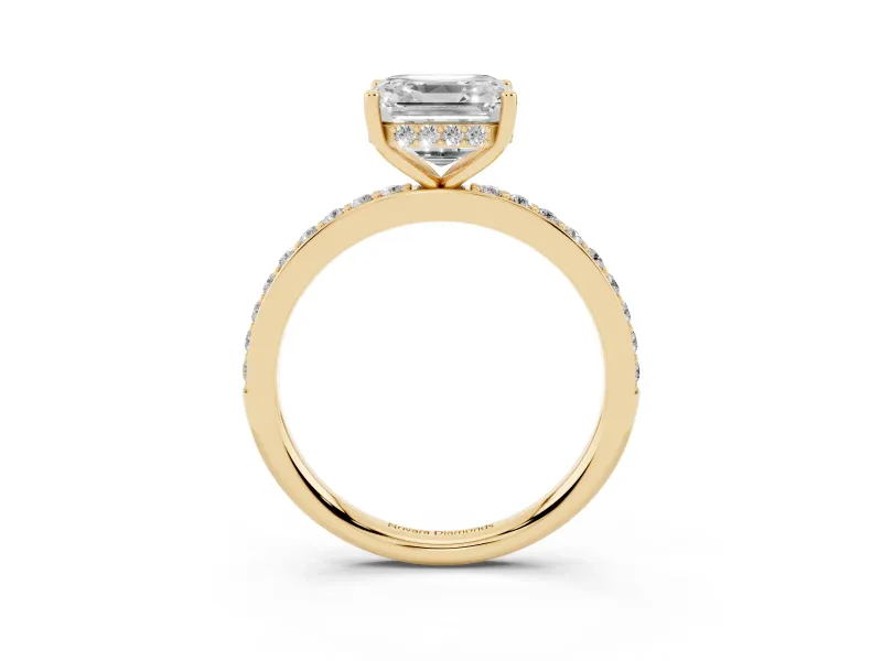 Asscher Cut Hidden Halo Pavé Engagement Ring Setting | Micro Pavé Band | Yellow Gold