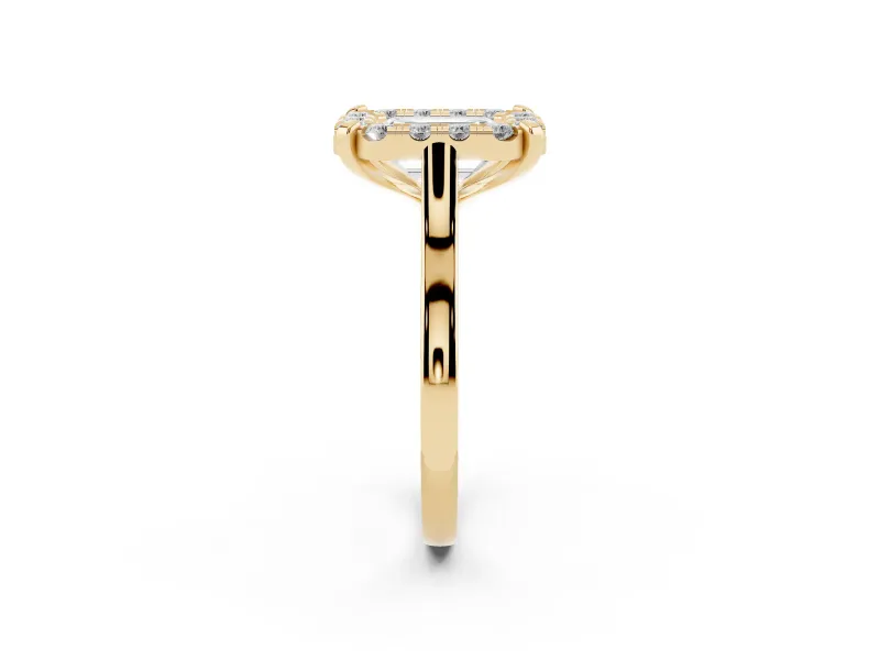 Emerald Cut Claw Corner Halo Engagement Ring Setting | Slim Plain Band | Yellow Gold