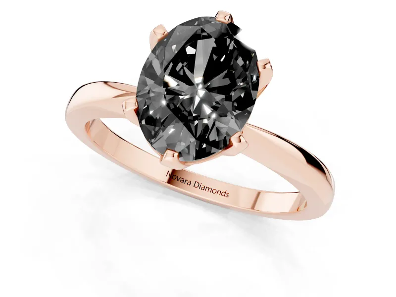 Fancy Black Oval Cut Diamond Solitaire Engagement Ring Set in Rose gold with Slim Tapered Solitaire Band