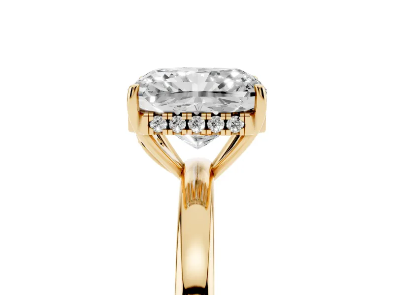 Radiant Cut Hidden Halo Solitaire Engagement Ring Setting | Thin Wire Band | Yellow Gold