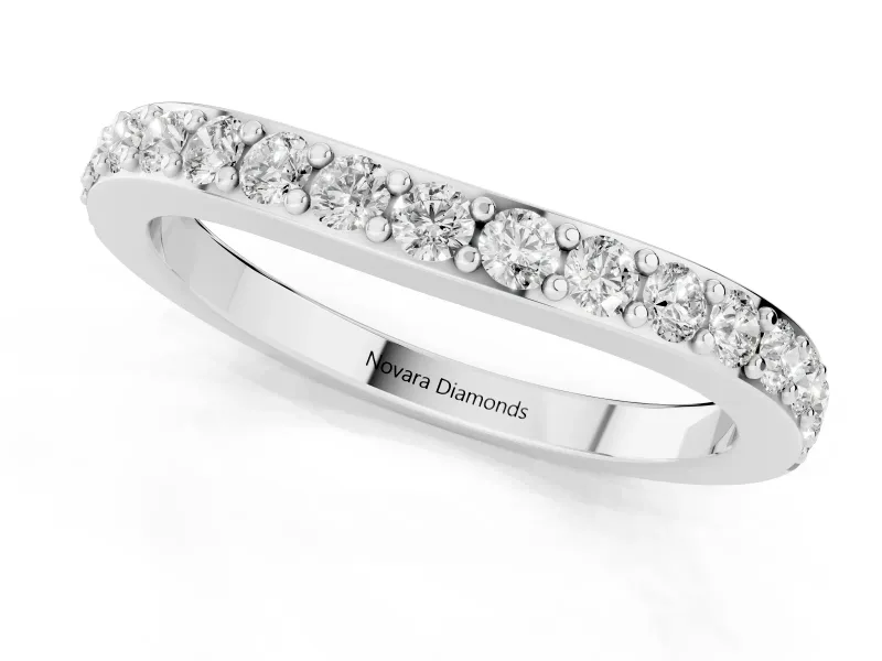 Round Lab-Grown Diamond Pavé Curved Half Eternity Wedding Band | Flat Top | Sterling Silver