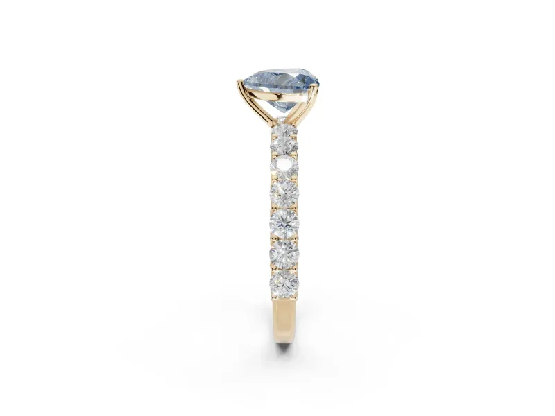 Heart-Shaped Shared Prong Engagement Ring Setting for a Fancy Blue Lab-Grown Diamond | Yellow Gold