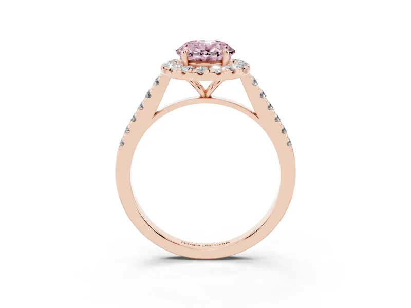 Oval Halo Engagement Ring Setting for a Fancy Pink Lab-Grown Diamond | Pave Shoulders | Rose Gold