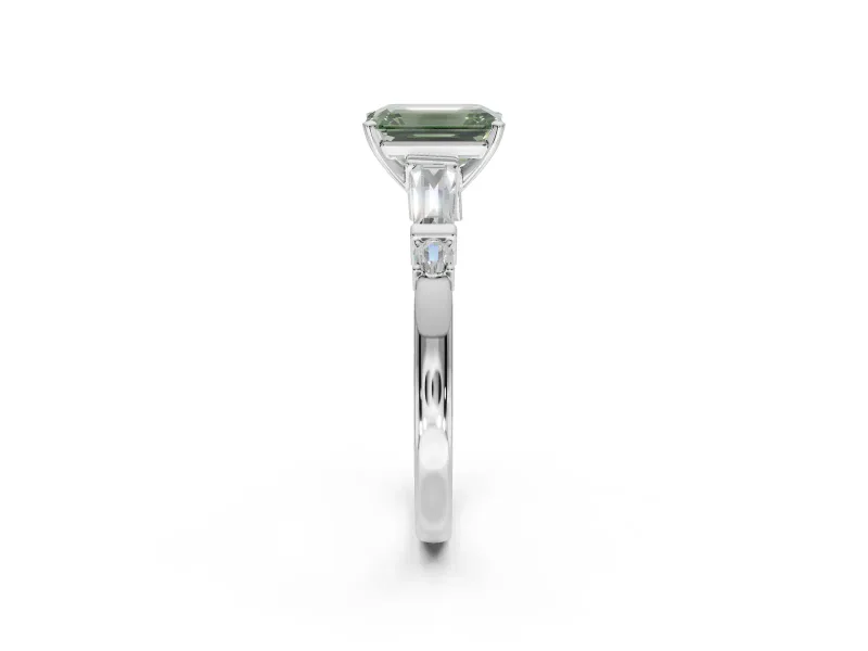 Emerald Cut Tapered Baguette Engagement Ring Setting for a Fancy Green Lab-Grown Diamond | Platinum