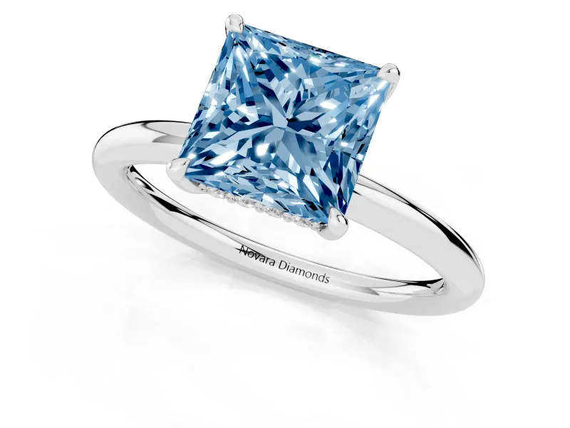 Princess Cut Hidden Halo Ring Setting for a Fancy Blue Lab-Grown Diamond | Platinum
