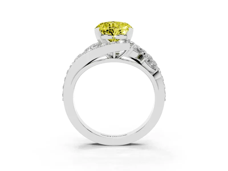Fancy Yellow Heart Cut Diamond Halo Ring Set in Silver with Marquise and Pavé Band in Prong Setting