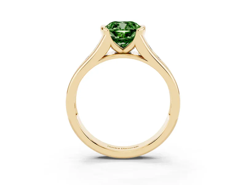 Cushion Cut Half Bezel Engagement Ring Setting for a Fancy Green Lab-Grown Diamond | Yellow Gold