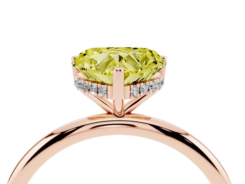 Fancy Yellow Heart Cut Diamond Solitaire Engagement Ring Set in Rose gold with Prong Setting and Polished Band
