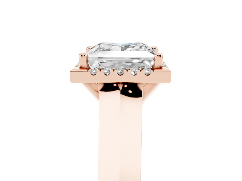 Princess Cut Diamond Halo Ring Set in Rose gold with Cathedral Band and Prong Setting