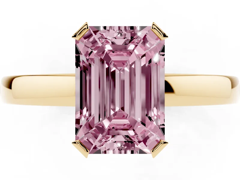 Emerald Cut Solitaire Engagement Ring Setting for a Fancy Pink Lab-Grown Diamond | Flat Tab Prongs | Yellow Gold