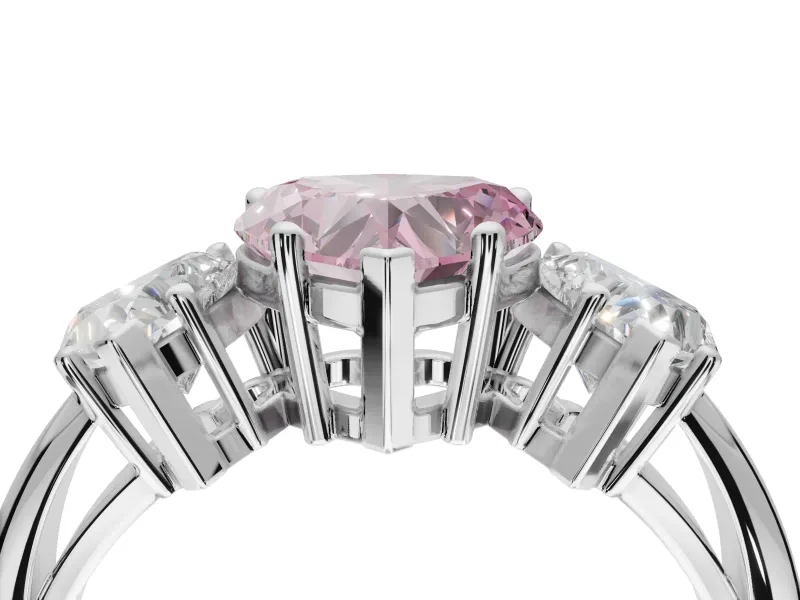 Heart-Shaped 3 Stone Engagement Ring Setting for a Fancy Pink Lab-Grown Diamond | Sterling Silver - Design NV-24895