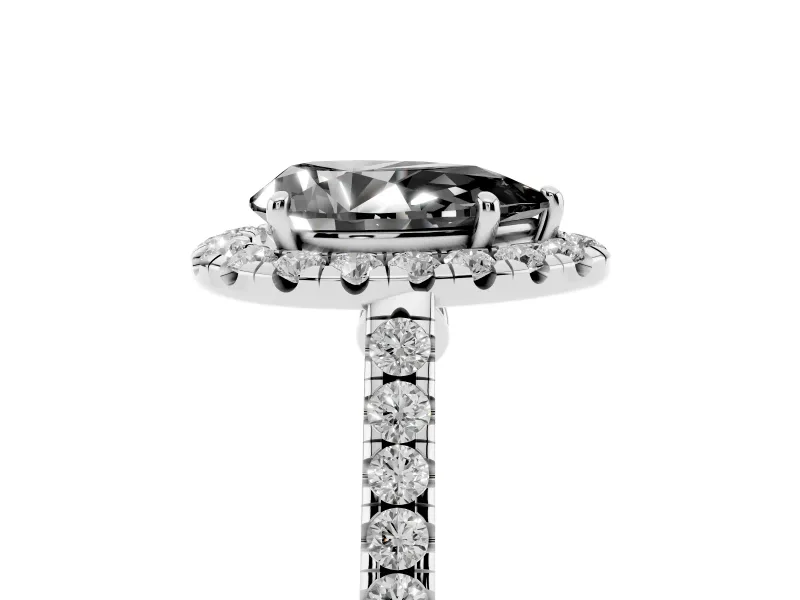 Pear-Shaped Halo Engagement Ring Setting for a Black Center | Pavé Shoulders | Platinum