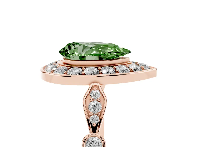 Pear-Shaped Halo Engagement Ring Setting for a Fancy Green Lab-Grown Diamond | Bezel Station Shoulders | Rose Gold