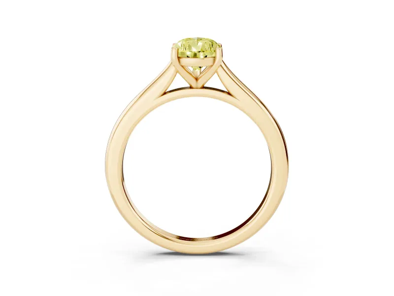 Fancy Yellow Pear Cut Diamond Solitaire Ring Set in Yellow gold with Cathedral Band and Prong Setting