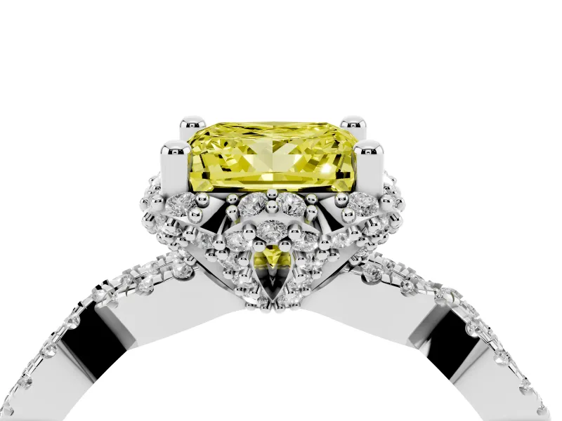 Princess Cut Milgrain Halo Engagement Ring Setting for a Fancy Yellow Lab-Grown Diamond | Graduated Shoulders | Platinum