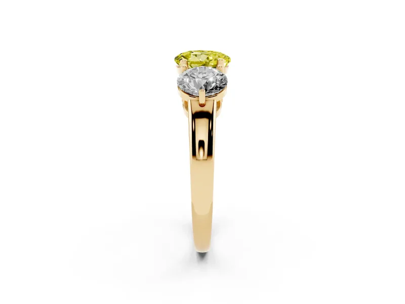 Round Three Stone Engagement Ring Setting for a Fancy Yellow Lab-Grown Diamond | Large Round Side Stones | Yellow Gold