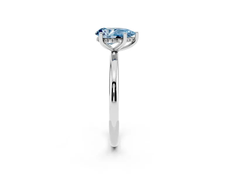 Pear-Shaped Hidden Halo Engagement Ring Setting for a Fancy Blue Lab-Grown Diamond | Plain Band | Sterling Silver