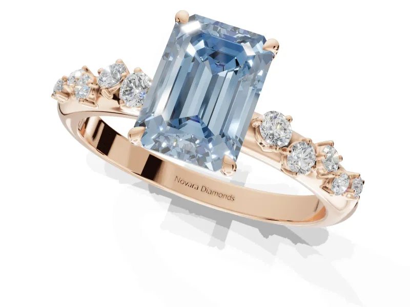 Emerald Cut Graduated Solitaire Engagement Ring Setting for a Fancy Blue Lab-Grown Diamond | Rose Gold