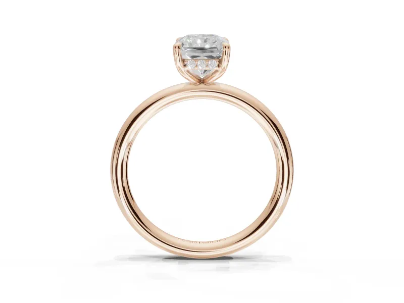 Radiant Cut Hidden Halo Engagement Ring Setting | Thin Plain Band | Rose Gold