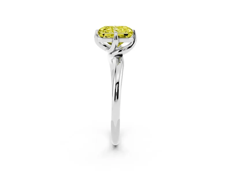 Radiant Cut Bypass Solitaire Engagement Ring Setting for a Fancy Yellow Lab-Grown Diamond | Plain Band | Sterling Silver