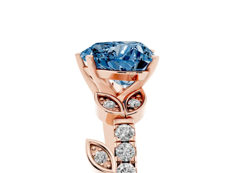 Heart-Shaped Leaf Pavé Engagement Ring Setting for a Fancy Blue Lab-Grown Diamond | Rose Gold