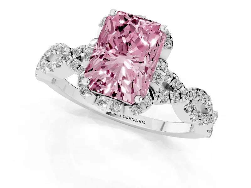 Radiant Cut Milgrain Halo Engagement Ring Setting for a Fancy Pink Lab-Grown Diamond | Graduated Shoulders | Platinum