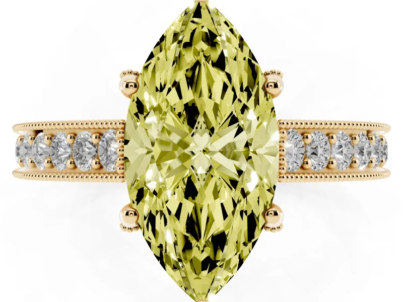 Marquise Hidden Halo Engagement Ring Setting for a Fancy Yellow Lab-Grown Diamond | Milgrain Pave | Yellow Gold