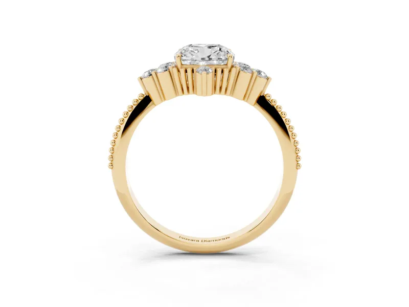Cushion Cut Vintage Cluster Engagement Ring Setting | Beaded Edges | Yellow Gold