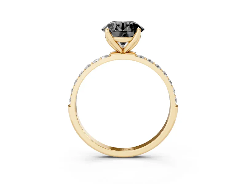 Round Pavé Solitaire Engagement Ring Setting for a Black Center | Fine Line Pavé Band | Yellow Gold