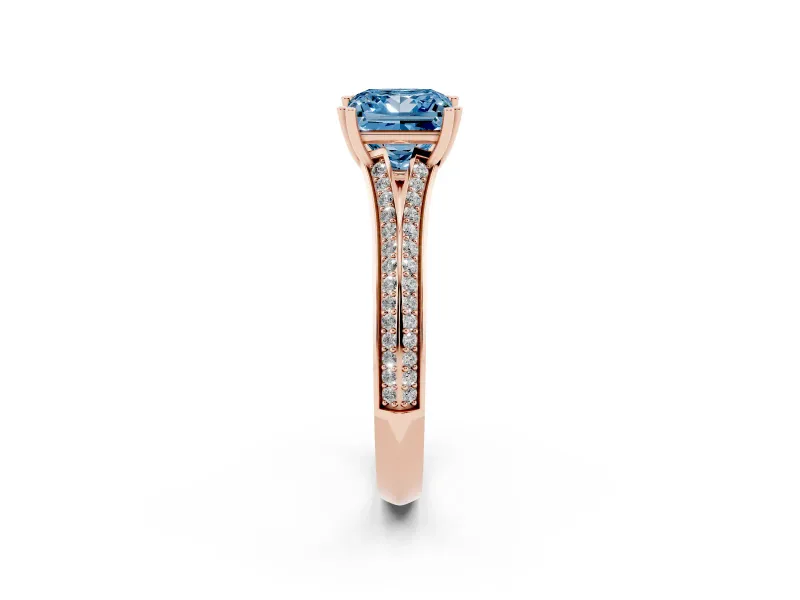 Princess Cut Split Shank Engagement Ring Setting for a Fancy Blue Lab-Grown Diamond | Pave Band | Rose Gold